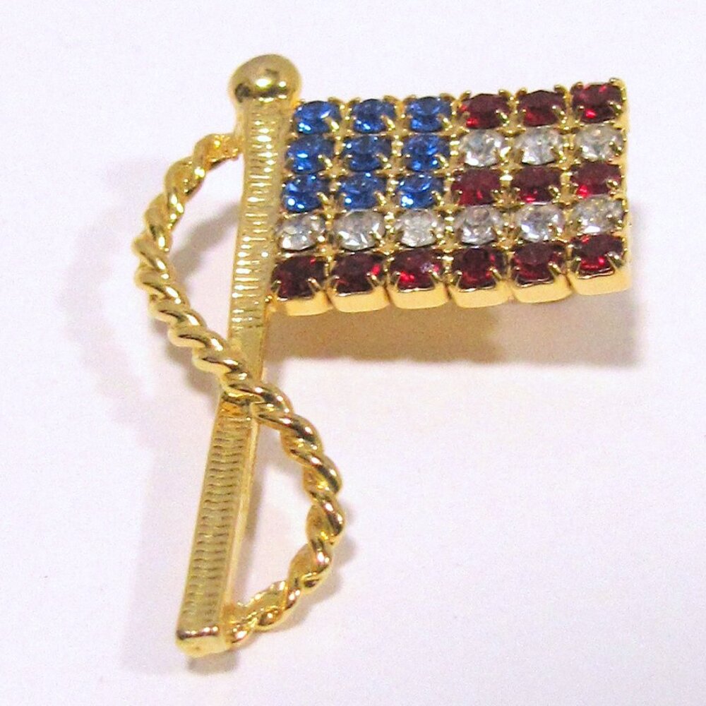 Patriotic Vintage Crystal American Flag Pin